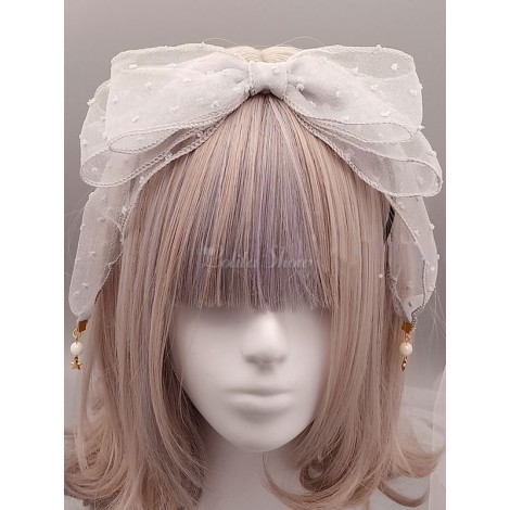 クラシックロリータヘッドバンドエンジェルストリートボウパールライトグレーロリータヘアアクセサリー