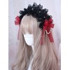 ゴシックロリータヘアアクセサリーラッフルボウパールレースブラックロリータヘッドドレス