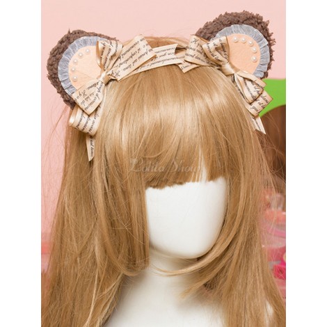 甘いロリータ髪の留め金の熊の耳の真珠の弓茶色のロリータの髪のアクセサリー