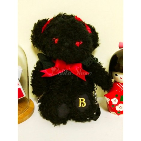 スウィートロリータリュックサックボウ刺繍ぬいぐるみ2ウェイブラックロリータバッグ