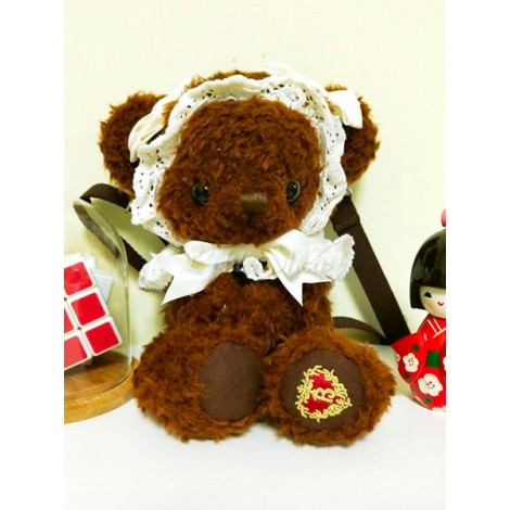 スウィートロリータバッグディープブラウンベアボウ刺繍ぬいぐるみロリータクロスボディバッグ