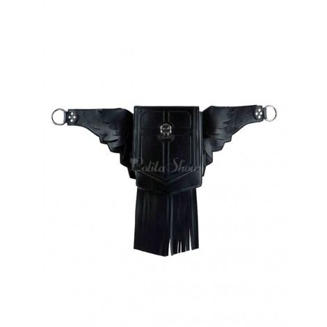 パンクロリータバッグブラックフリンジフェザーウエストパックPUレザーロリータアクセサリー