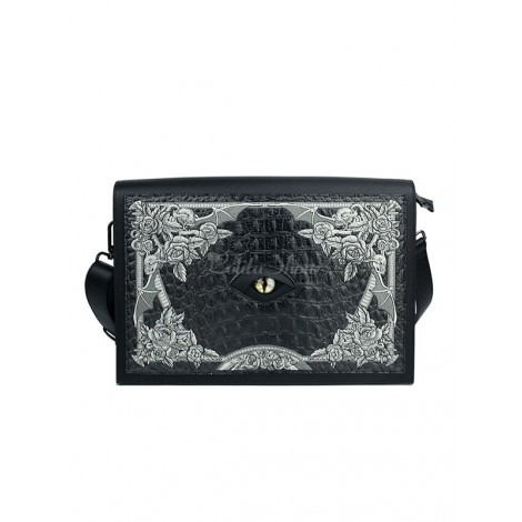 パンクロリータバッグスネークプリントブラック刺繍入りクラッチバッグPUレザーロリータアクセサリー