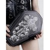 ゴシックロリータバッグブラックPUレザーフラワージッパープリントPUレザーハンドバッグロリータアクセサリー