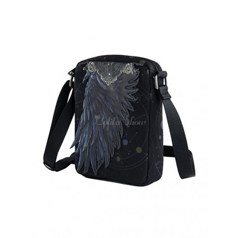 ゴシックロリータバッグブラックキャンバスジッパープリント幾何学キャンバスショルダーバッグロリータアクセサリー