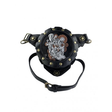 ゴシックロリータバッグ幾何学的な黒刺繍ウエストパックPUレザーロリータアクセサリー