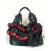 クラシックロリータトルテバッグボウラッフルフラワーツートーンブラックロリータハンドバッグ