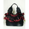 クラシックロリータトルテバッグボウラッフルフラワーツートーンブラックロリータハンドバッグ