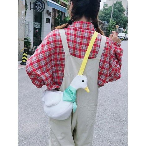 スウィートロリータバッグダックデザインカラーブロックコーデュロイロリータショルダーバッグ