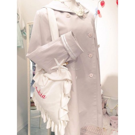 ホワイトロリータショルダーバッグ刺繍フリルサテンロリータバッグ