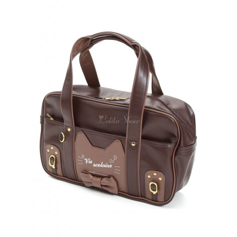 ブラウンロリータバッグ猫の弓の金属の詳細PUロリータのハンドバッグ