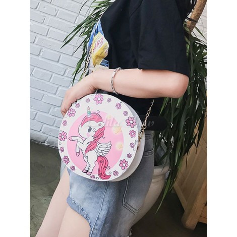 スウィートロリータチェーンバッグユニコーンプリントPUロリータショルダーバッグ