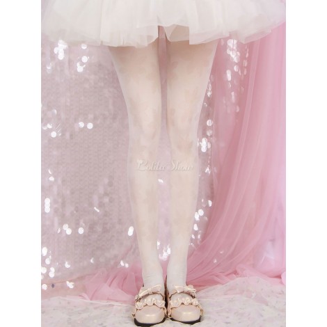 ホワイトロリータストッキングフローラルジャガードパンストベルベットロリータアクセサリー