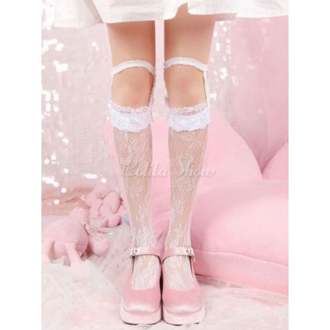 ホワイトロリータストッキングレースフリルソックスポリエステルロリータアクセサリー