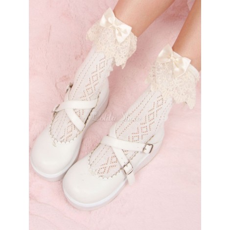 ホワイトロリータタイツフリルボウレースソックスコットンロリータアクセサリー