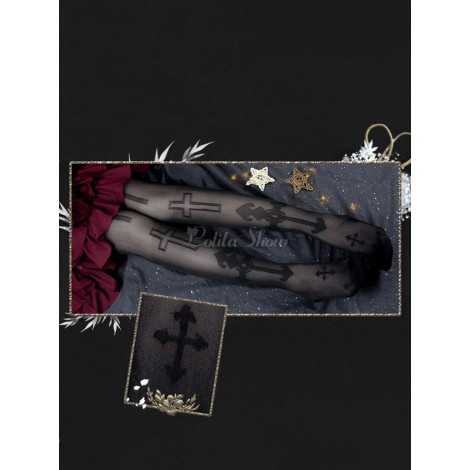 ゴシックロリータタイツピュアホワイトナイトプリントレーヨンロリータニーハイソックス