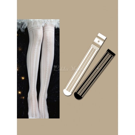 ホワイトロリータタイツハートランドレーヨン120Dロリータニーハイソックス