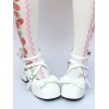 ロリィタフットウェア　ホワイト　リボン柄　PU　丸いつま先　チャンキーヒール　ストリートウェア