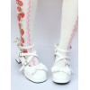 ロリィタフットウェア　ホワイト　リボン柄　PU　丸いつま先　チャンキーヒール　ストリートウェア
