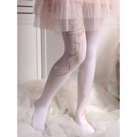 ホワイトロリータパンティストッキングレトロクロスホットスタンプベルベットロリータストッキング