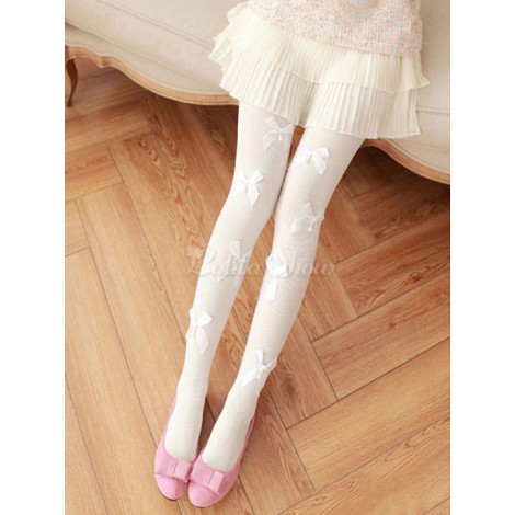 スウィートロリータストッキングズパールボウコットンファイバーホワイトロリータパンティーストッキング