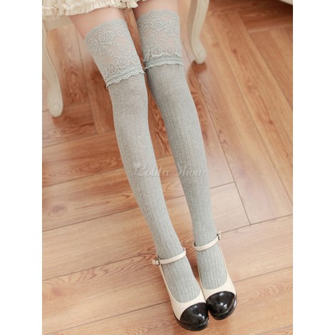 スウィートロリータストッキングレーストリムジャカードスカルプロリータ太ももハイ