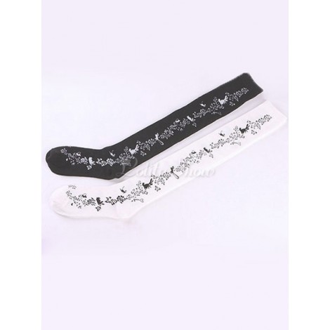 ロリィタ靴下　ニーハイソックス　ライクラ・スパンデックス　ストリートウェア　リーフ柄　スウィート