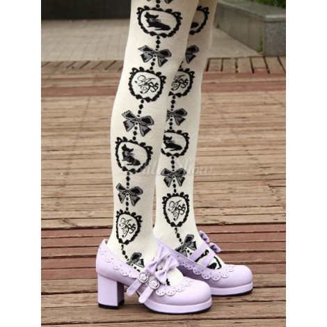 ロリータ靴下　プリント柄　ゴシックロリータ　スィート　ナイロン　ソックス