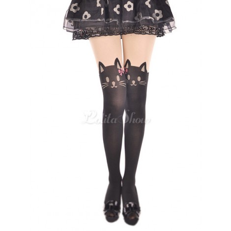 ブラック ベルベット動物印刷ゴシックロリータ ソックス