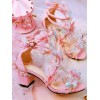 スウィートロリータサンダルバタフライピンクチャンキーヒールロリータサマーシューズ