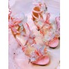 スウィートロリータサンダルバタフライピンクチャンキーヒールロリータサマーシューズ