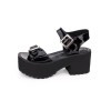 ゴシックロリータサンダルグロメットメタリックバックルPUブラックロリータシューズ