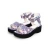 スウィートロリータサンダルプリントアンクルストラップバックルブルーロリータシューズ