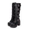 スチームパンクロリータブーツPUレザーラウンドトゥブラックロリータシューズ