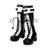 クラシックロリータブーツレースアップボウ2トーンチャンキーヒールブラックロリータニーハイブーツ