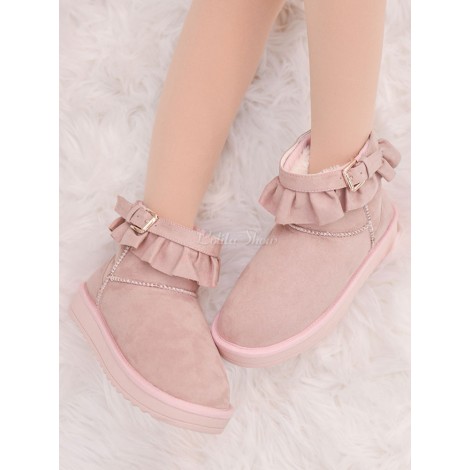 スウィートロリータスノーブーツフリルハイトッププラッシュライニングNubuck Lolita Winter Booties