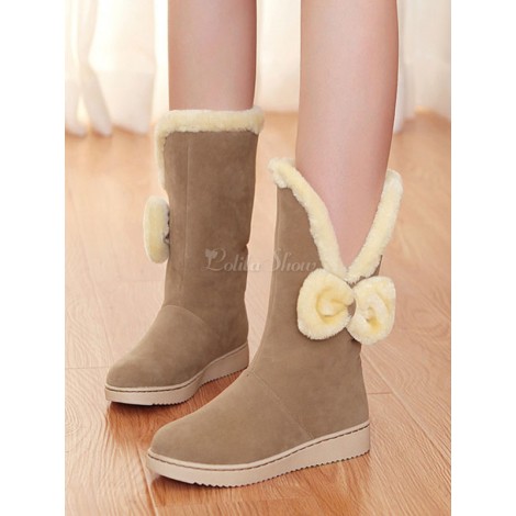 クラシックロリータブーツボウぬいぐるみライニングヌバックロリータスノーブーツ