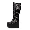 ゴシックロリータブーツメタルバックルジッパーグロメットレースアッププラットフォームブラックロリータシューズ