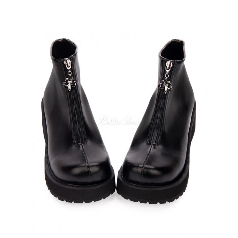 パンクロリータシューズメタリックジッパープラットフォームハイトップロリータアンクルブーツ