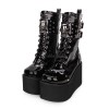 ゴシックロリータブーツメタリックバックルリベットレースアップジッパープラットフォームブラックロリータシューズ