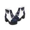 ロリータブーツ　プラットフォーム　ディープブルー　8cm　丸いつま先　PU