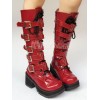 ロリータブーツ　プラットフォーム　レッド　8cm　丸いつま先　PU