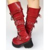 ロリータブーツ　プラットフォーム　レッド　8cm　丸いつま先　PU