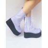 ロリータブーツ　プラットフォーム　パープル　7cm　丸いつま先　PU