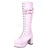 ピンク　ロリィタブーツ　チャンキーヒール　レースアップ　リボン　ロリィタ靴　スウィート