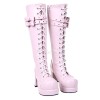 ピンク　ロリィタブーツ　チャンキーヒール　レースアップ　リボン　ロリィタ靴　スウィート