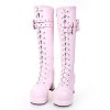 ピンク　ロリィタブーツ　チャンキーヒール　レースアップ　リボン　ロリィタ靴　スウィート