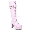 ピンク　ロリィタブーツ　チャンキーヒール　レースアップ　リボン　ロリィタ靴　スウィート