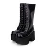 ゴシックロリータブーツグロメットレースアップジッパープラットフォームハイヒールブラックロリータハイソート
