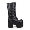 ゴシックロリータブーツグロメットレースアップジッパープラットフォームハイヒールブラックロリータハイソート